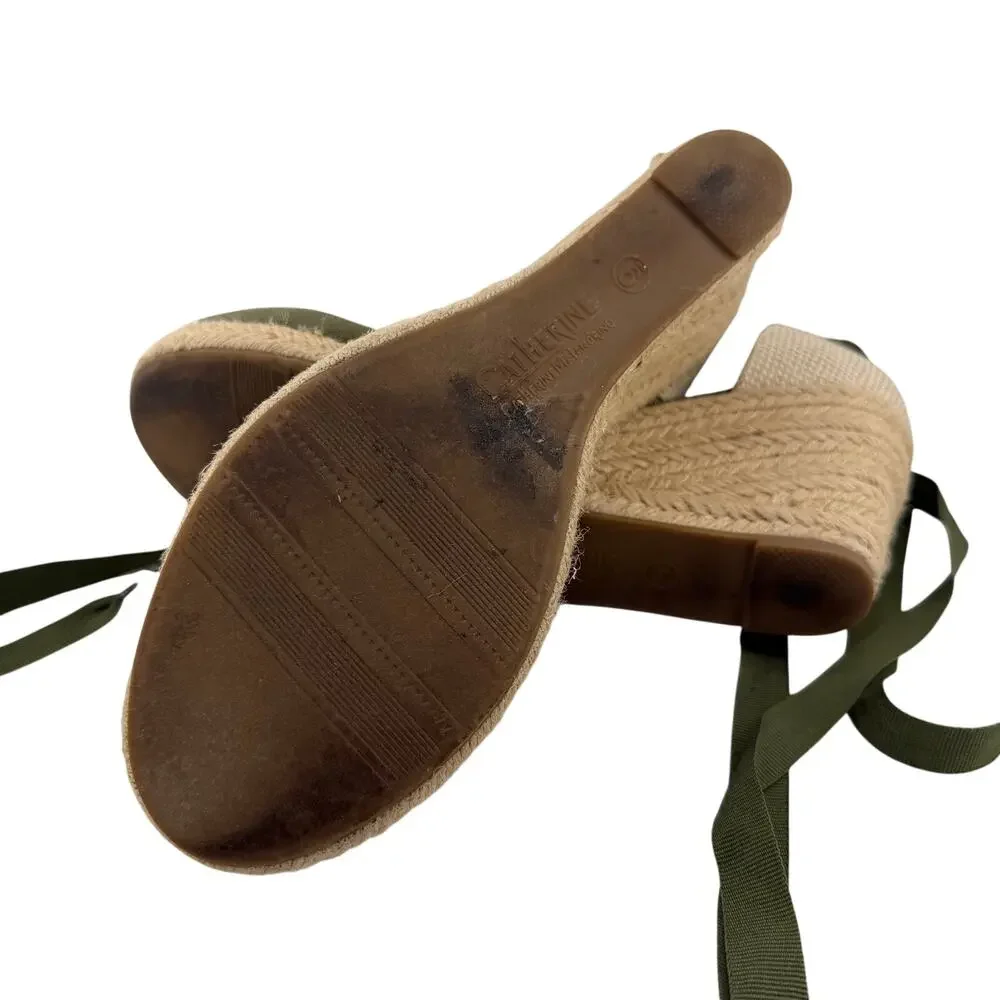 Catherine Malandrino Boho Kittley Green Espadrille Wedge Sandals Size 9 Shoes